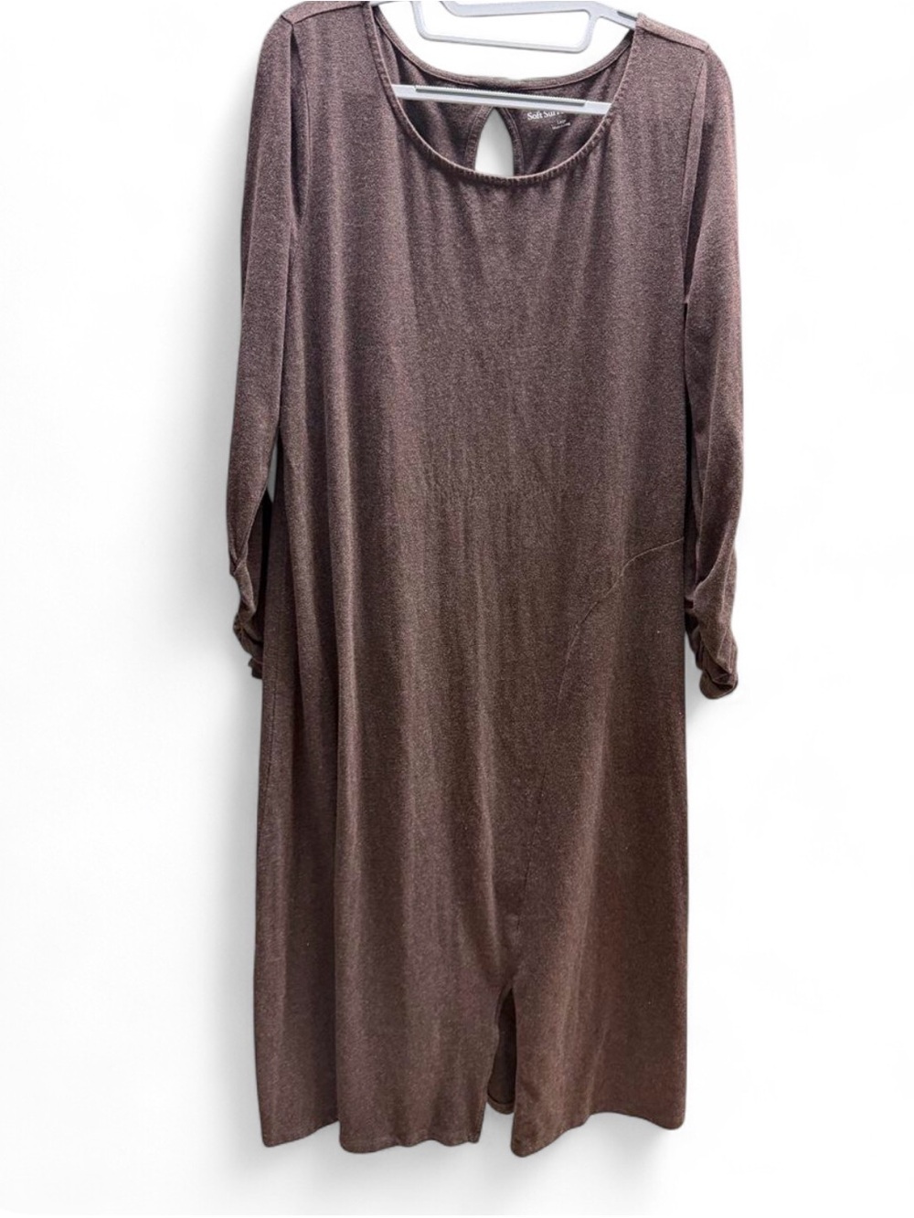 Soft Surroundings Brown Long-Sleeve dress with Keyhole Back